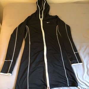 Nike Long Black Jacket Parka Style Dri-Fit White Stitching